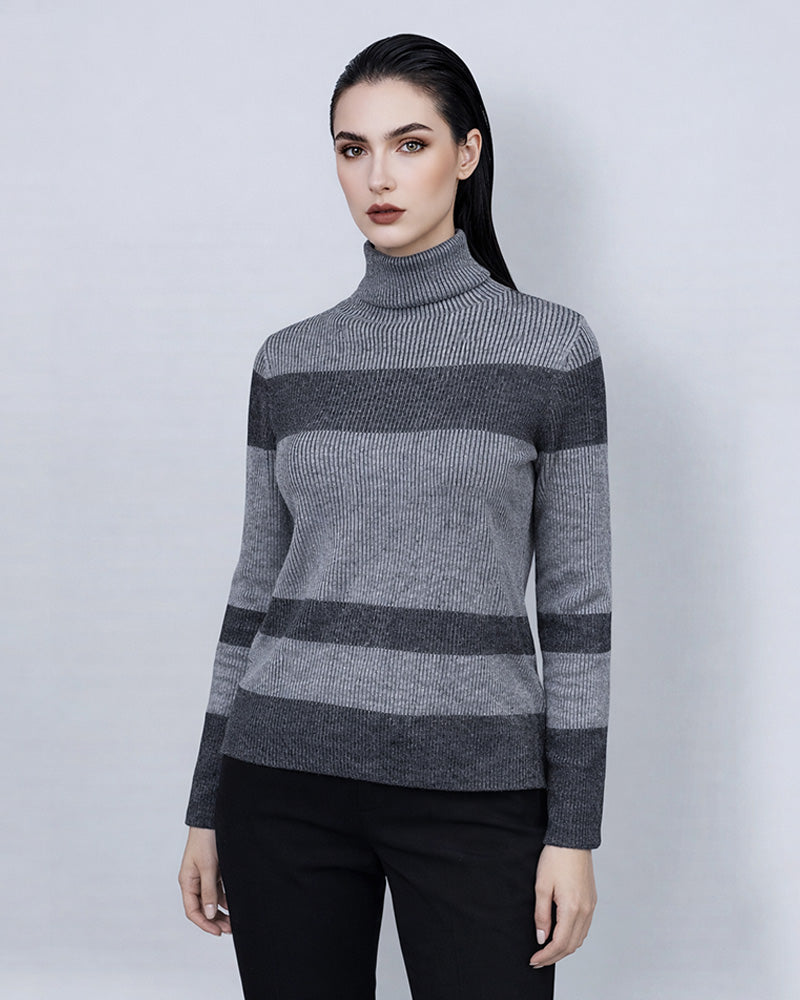 Thick Wool Turtleneck with Horizontal Stripes