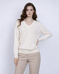 Three-Color V-Neck Pullover in Soft Knit