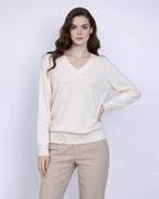 Three-Color V-Neck Pullover in Soft Knit