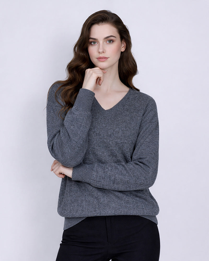 V-Neck Cashmere Sweater in Grey