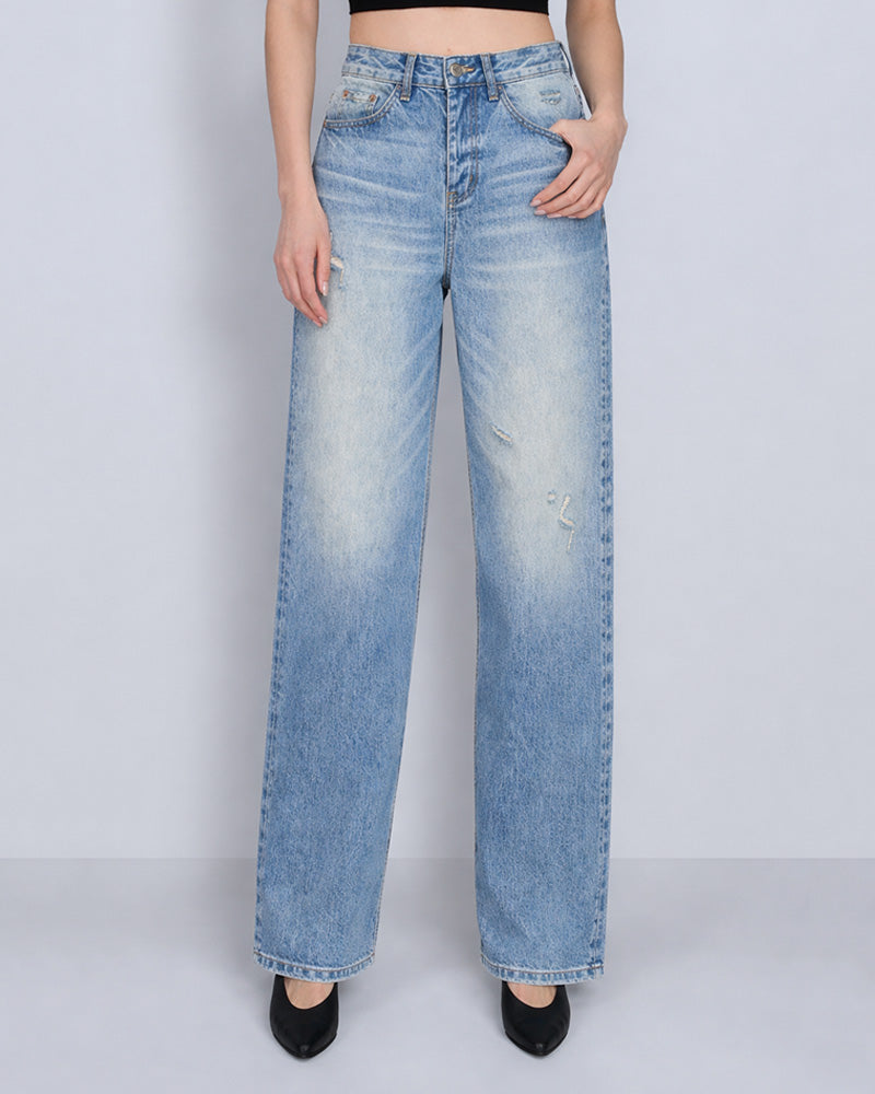 Vintage Wash Relaxed Jeans with Ripped Details Suitpure