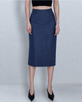 Vintage Blue Flannel Straight Skirt Suitpure