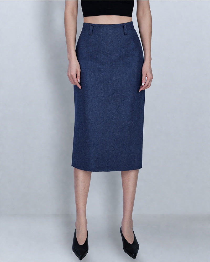 Vintage Blue Flannel Straight Skirt