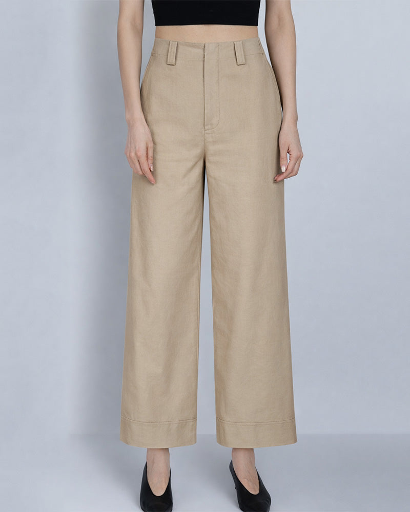 Wheat Continuous Waistband Tencel Cotton Cropped Trousers Suitpure