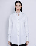 White Tencel Cotton Blouse | Wide Pointed Collar Suitpure