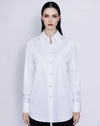 White Tencel Cotton Blouse | Wide Pointed Collar Suitpure