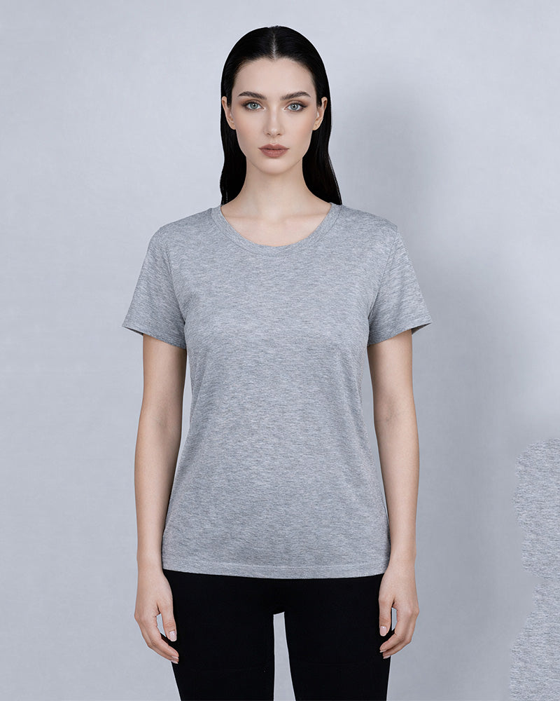 Wool Acetate Tencel U-Neck Short Sleeve Top Suitpure