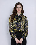 Yellow Polka Dot Chiffon Blouse | Self-Tie Detail Suitpure