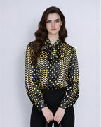 Yellow Polka Dot Chiffon Blouse | Self-Tie Detail Suitpure