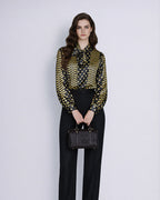 Yellow Polka Dot Chiffon Blouse | Self-Tie Detail Suitpure