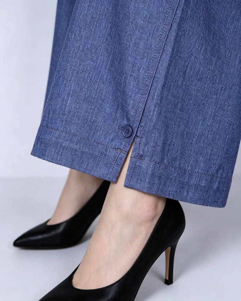Japanese Linen Denim Wide-Leg Trousers | Yarn-Dyed Suitpure
