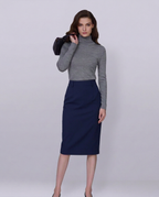 Deep Ocean Blue Minimal Cut Commuter Midi Skirt