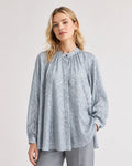 Draped Mandarin Collar Blouse in Tencel Linen Suitpure