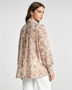 Women's Bow Tie Lantern Tencel & Viscose Floral Print Blouse Suitpure