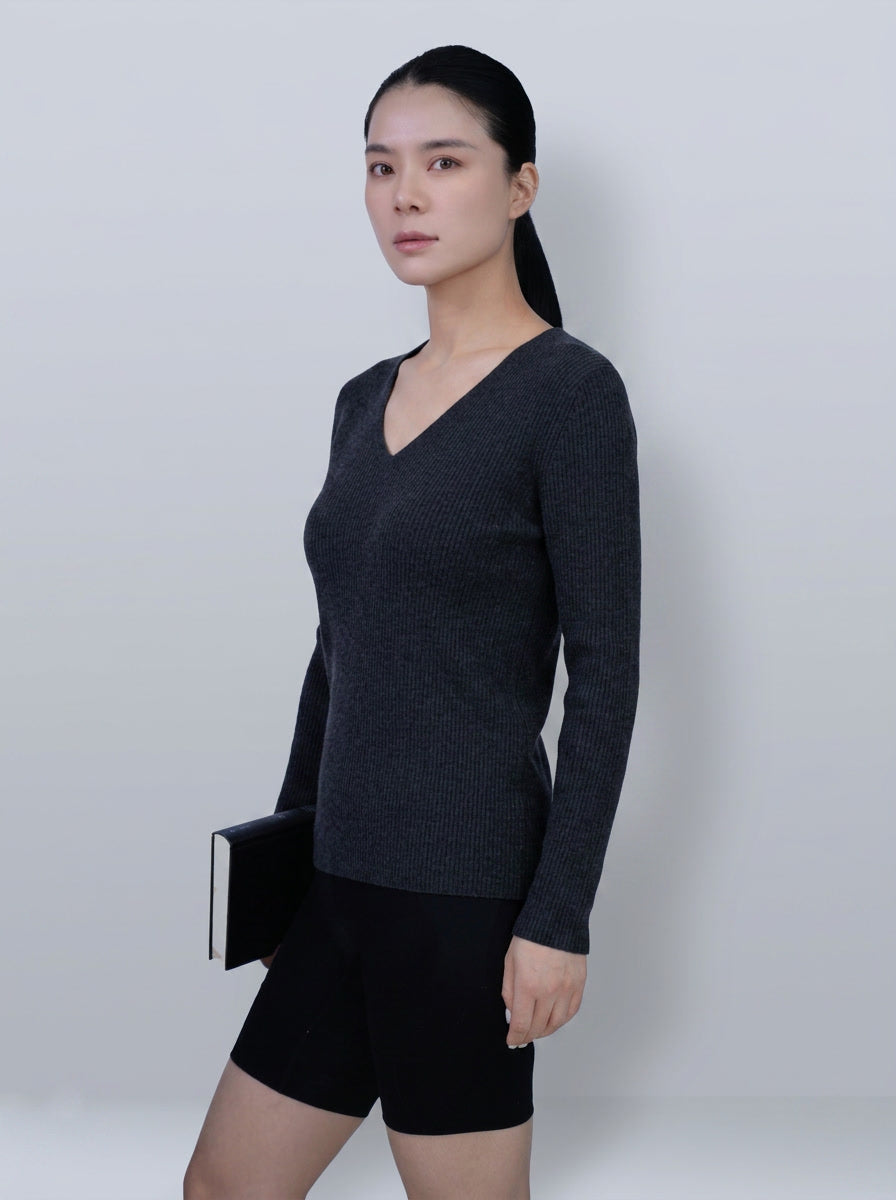 Cloud‑Soft Cashmere Acetate V‑Neck Long‑Sleeve Base Layer Top