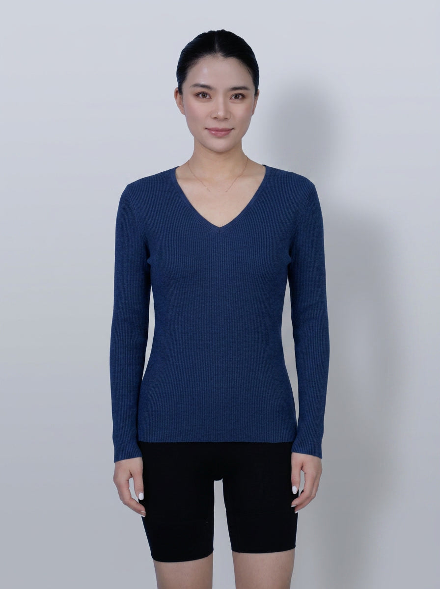 Cloud‑Soft Cashmere Acetate V‑Neck Long‑Sleeve Base Layer Top