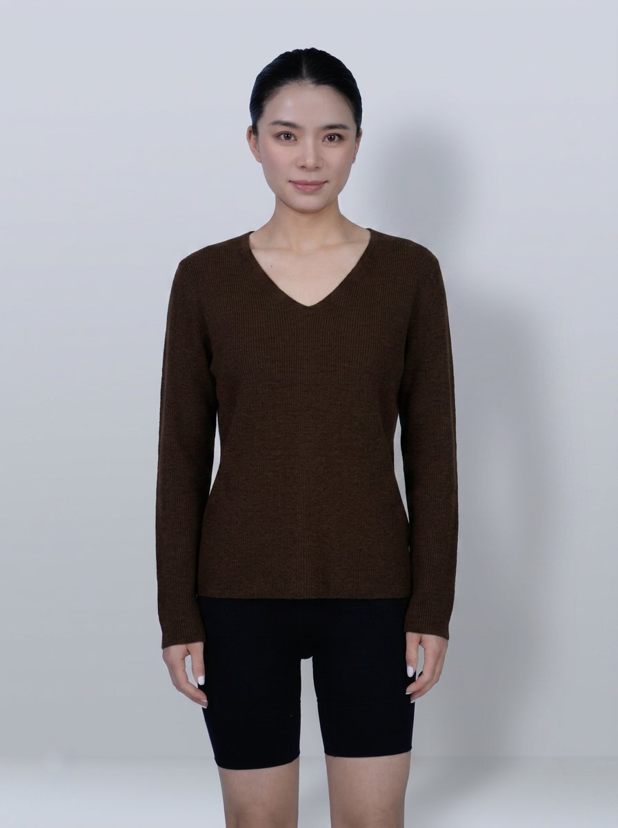 Cloud‑Soft Cashmere Acetate V‑Neck Long‑Sleeve Base Layer Top