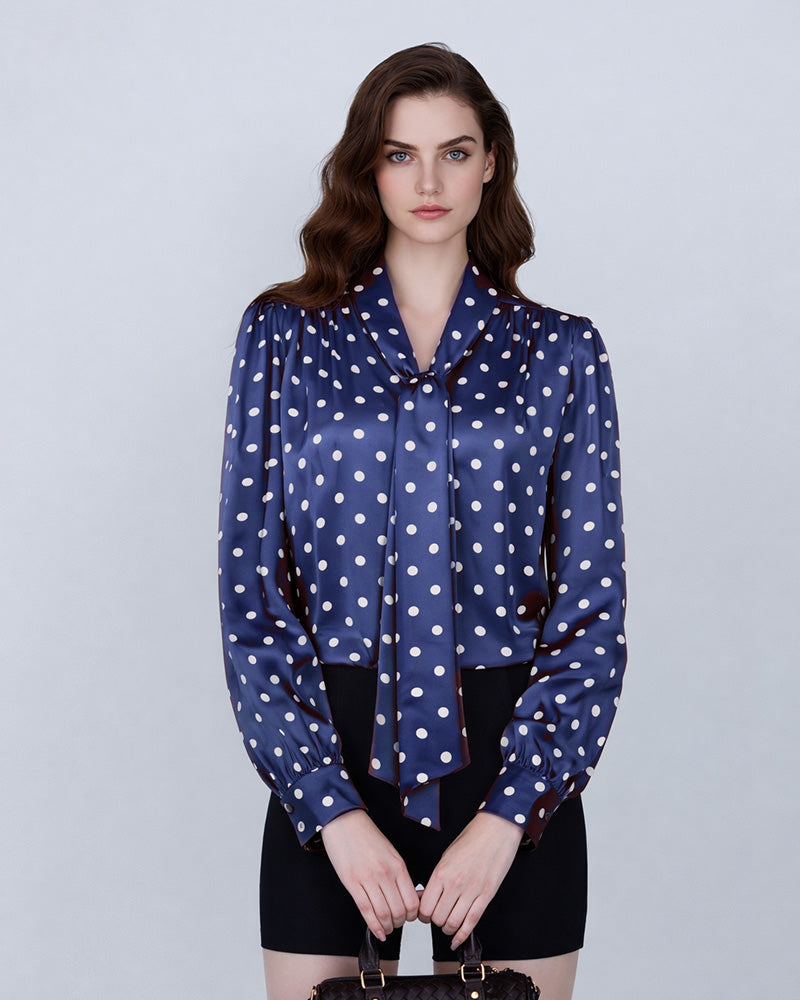 Polka Dot Silk Blouse | Classic Elegance Suitpure