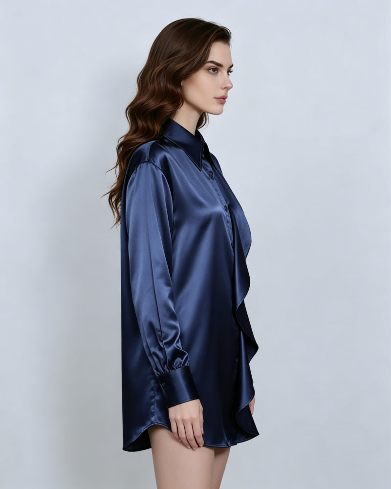 True Blue Ruffle Trim Blouse | Relaxed Fit Suitpure
