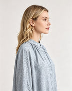 Draped Mandarin Collar Blouse in Tencel Linen Suitpure