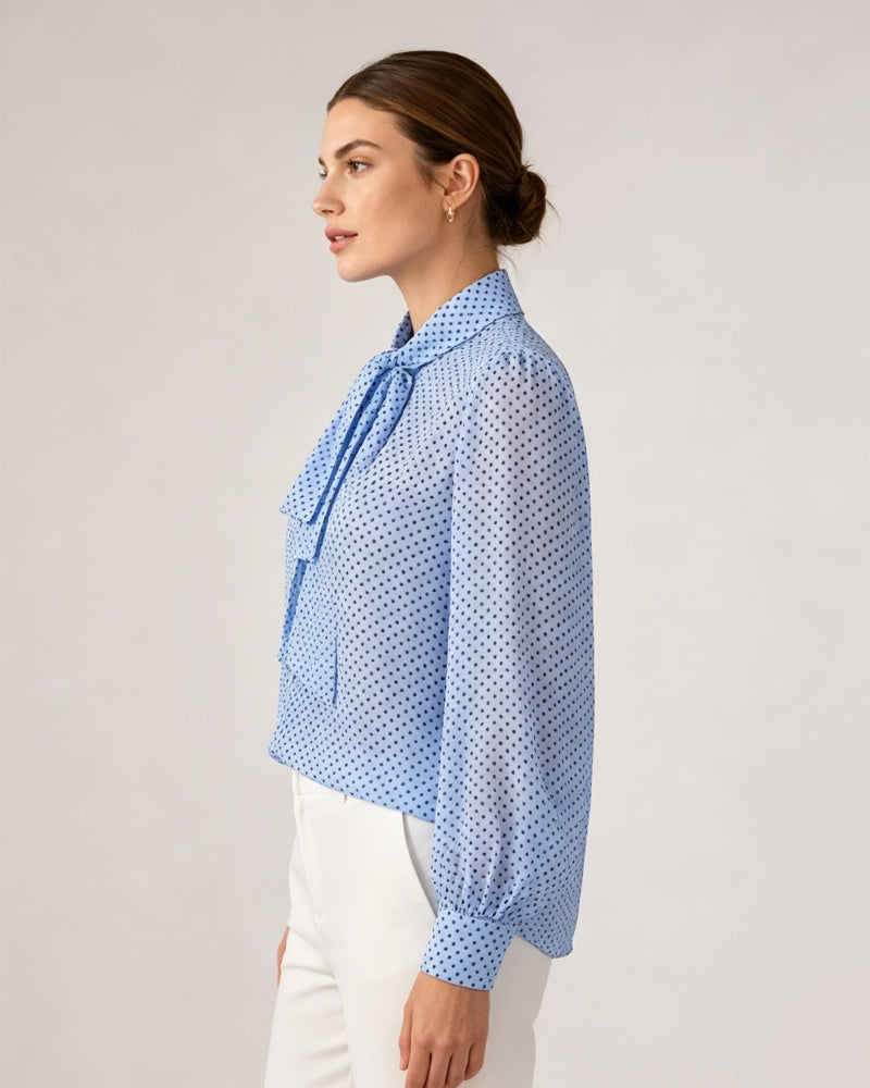 Seasalt Polka Dot Mandarin Collar Blouse with Self-Tie Suitpure