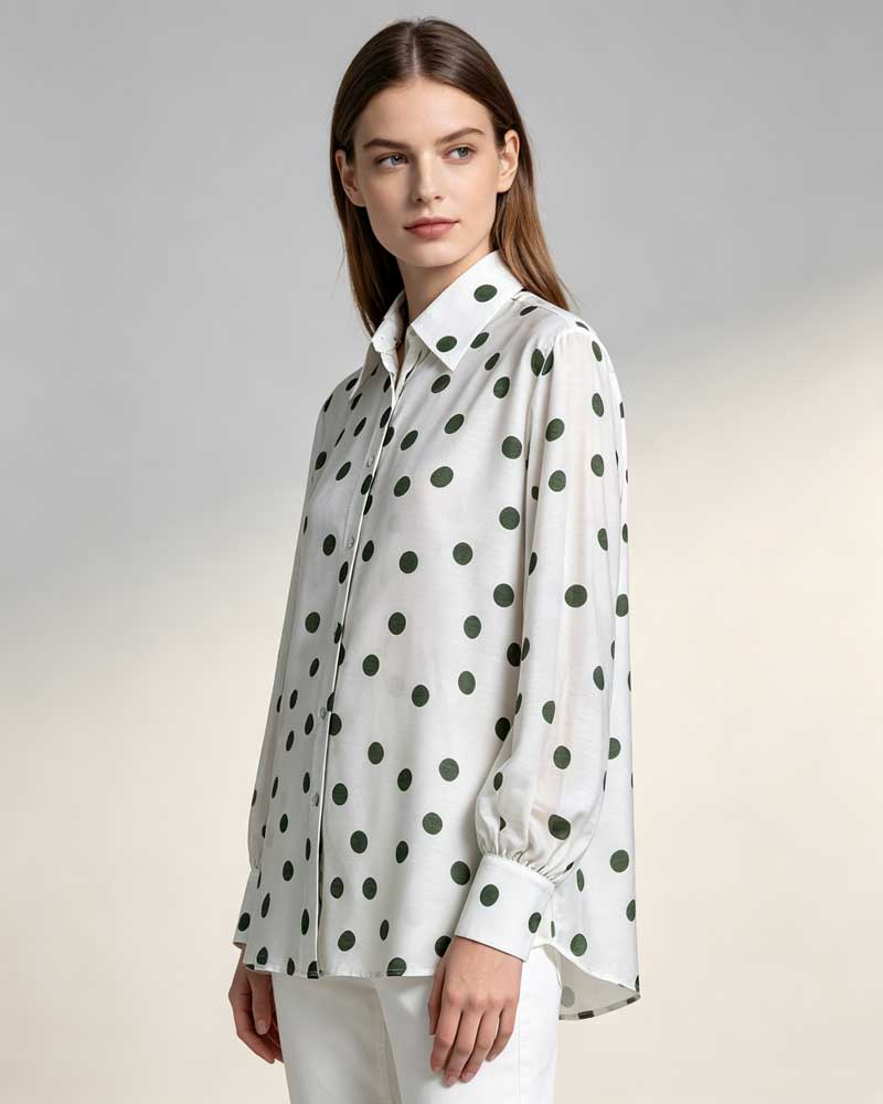 Women Silk-Blend Polka Dot Button-Down Shirt