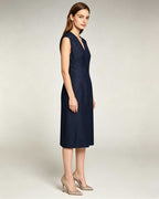 Navy Sleeveless V-Neck Midi Sheath Dress