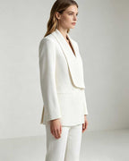 Women's Ivory White Double-Breasted Shawl Lapel Blazer