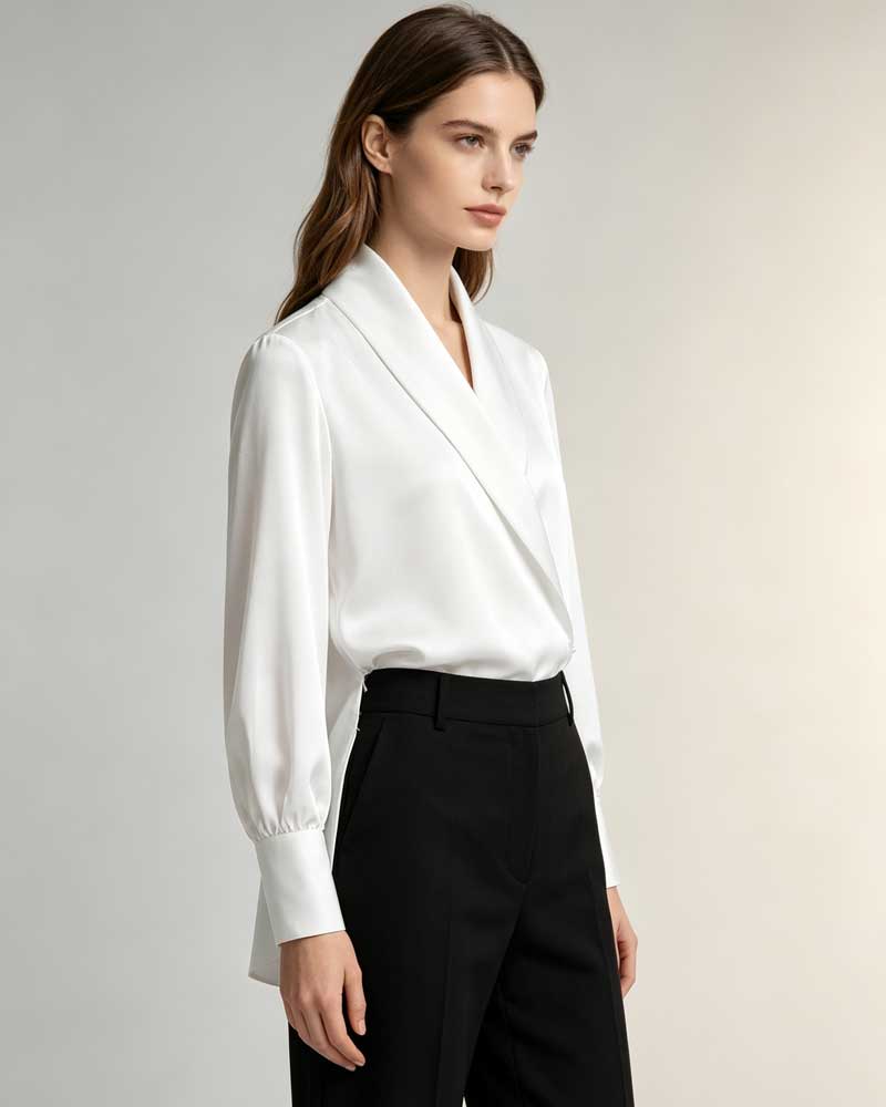 Women Silky Acetate Polyester Wrap Blouse
