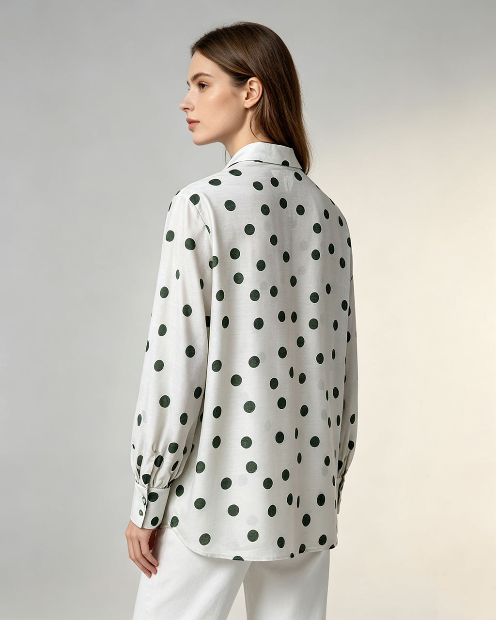 Women Silk-Blend Polka Dot Button-Down Shirt