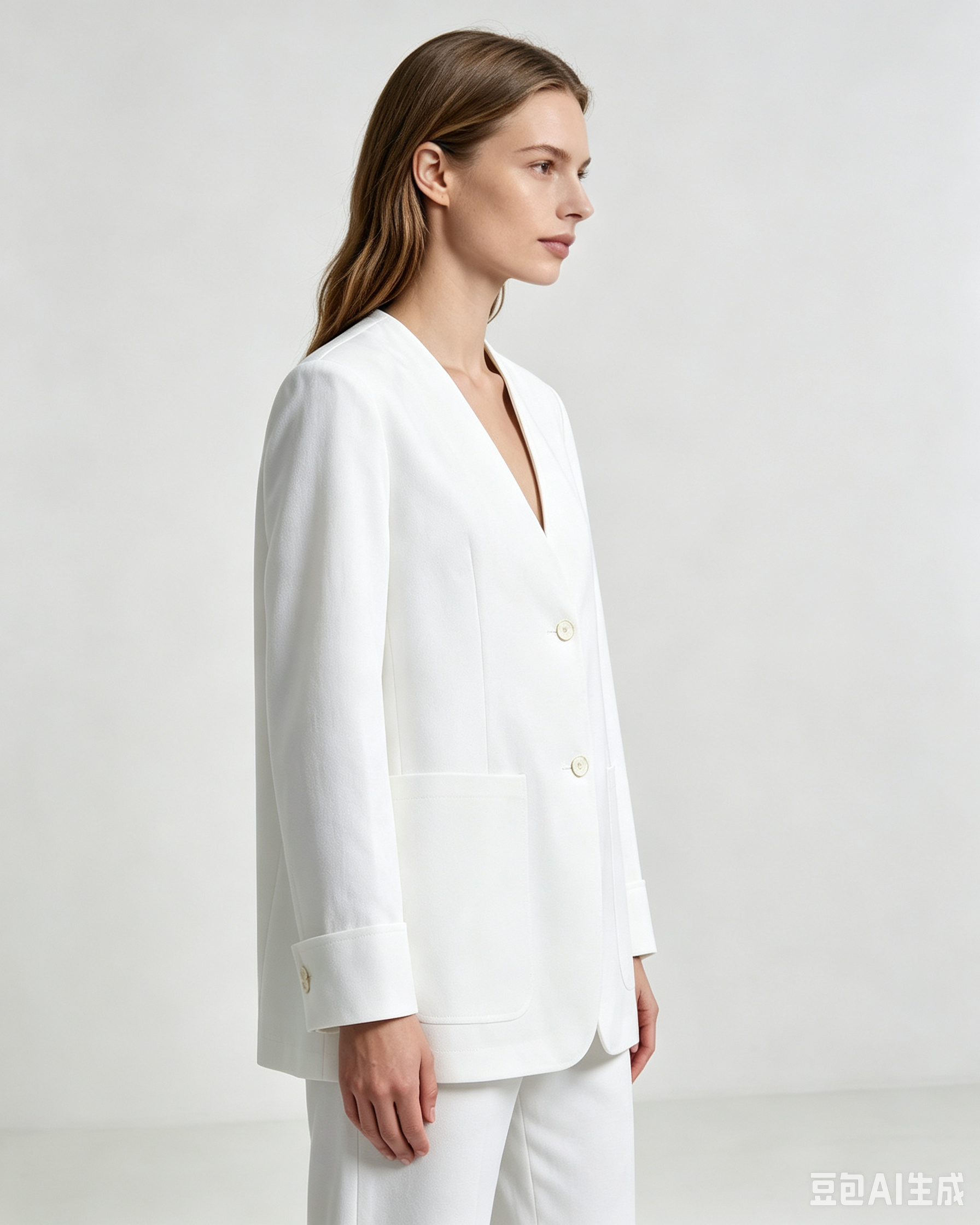 Women Breathable Tencel Linen Blend White V Neck Blazer