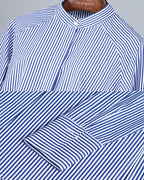 Blue and White Striped Mandarin Collar Shirt Jacket Suitpure