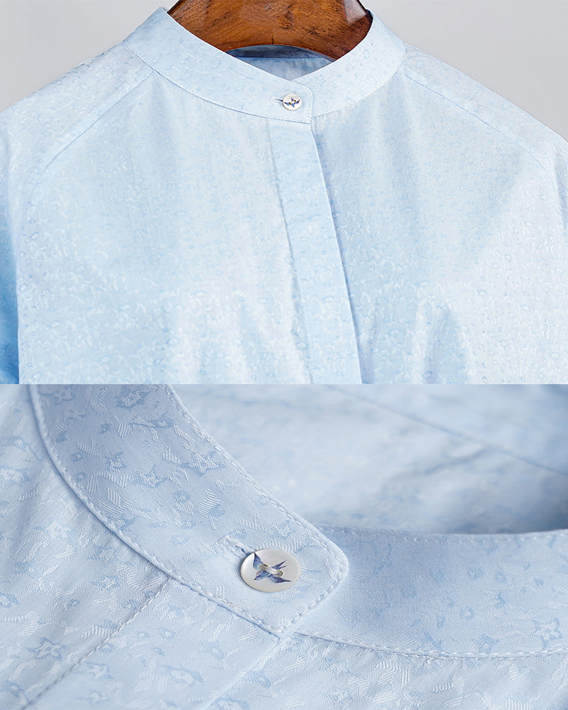 Chic Pale Blue Jacquard Raglan Sleeve Oversized Shirt Suitpure
