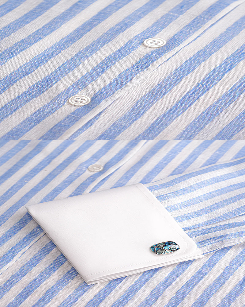 100% Linen Blue White Stripe Breeze Linen Shirt Suitpure
