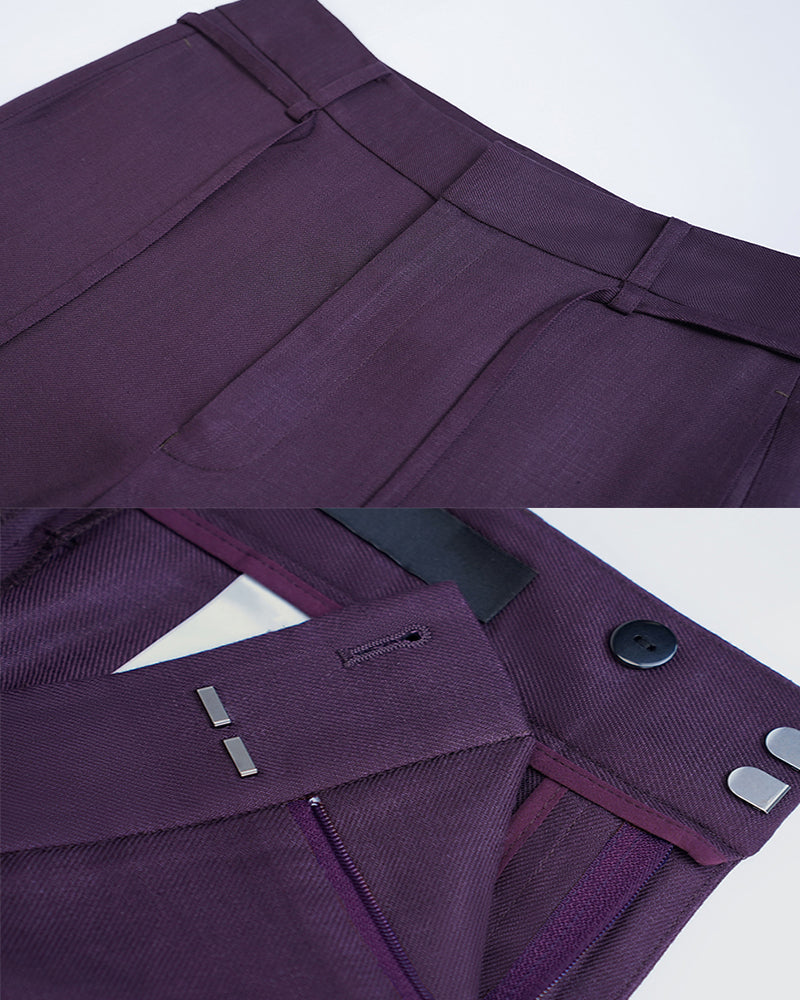 Elegant Purple High Waist Tie Belt Straight Wide Leg Trousers Suitpure