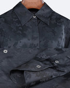 Women's Black Floral Jacquard Button-Down Blouse Suitpure
