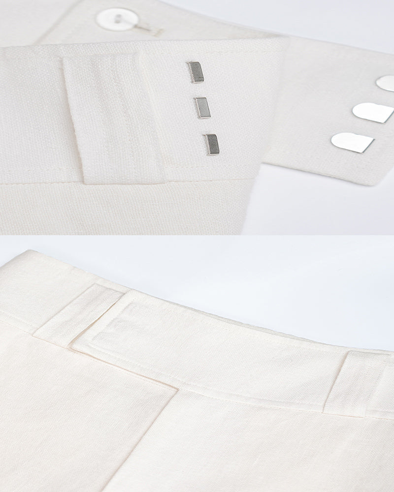 Pure Linen Wide-Leg Trousers with Wide Waistband Suitpure
