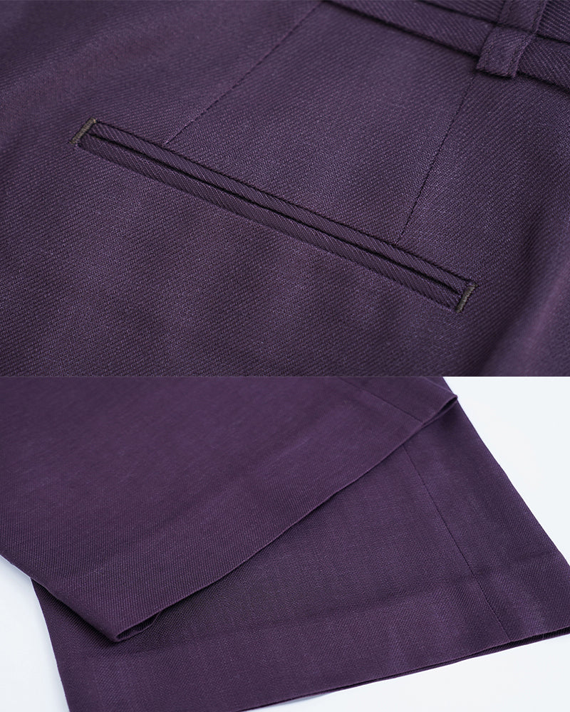 Elegant Purple High Waist Tie Belt Straight Wide Leg Trousers Suitpure
