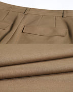 Women Modest Camel Wool Blend High Rise Wide Leg Trousers Suitpure