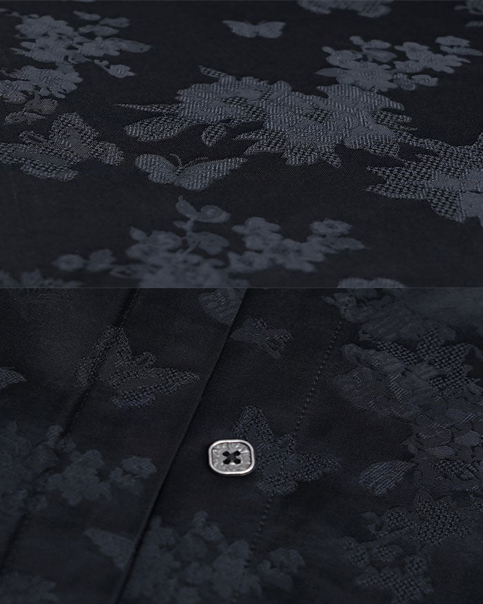 Women's Black Floral Jacquard Button-Down Blouse Suitpure