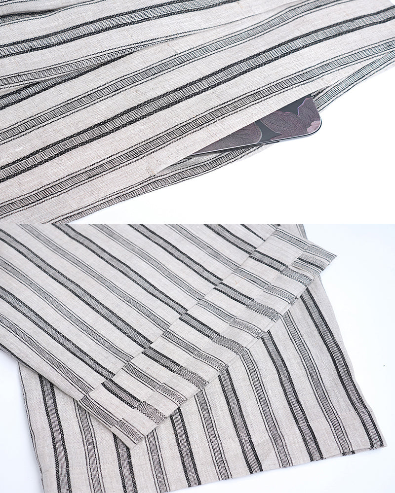 Women Linen High Waist Striped Linen Wide Leg Palazzo Pants Suitpure