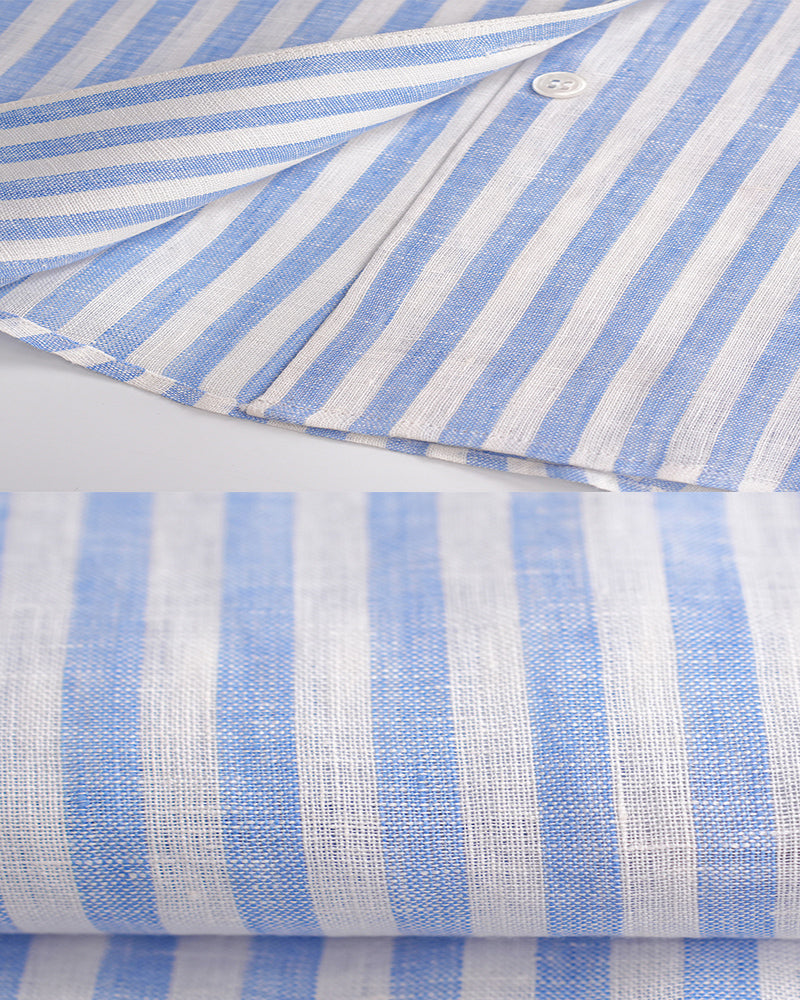 100% Linen Blue White Stripe Breeze Linen Shirt Suitpure