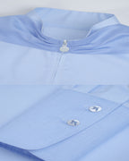 Light Blue Zip-Front Crop Shirt with Feather Detail Suitpure