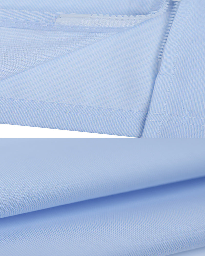 Light Blue Zip-Front Crop Shirt with Feather Detail Suitpure
