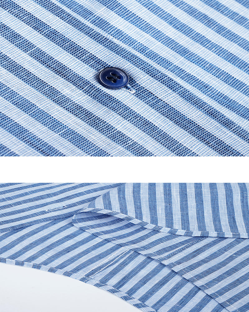 Holiday Nautical Style Loose Cotton Linen Striped Shirts Suitpure