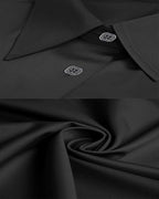 Luxurious Black Satin Button-Up Shirt with Tailored Cuffs Suitpure