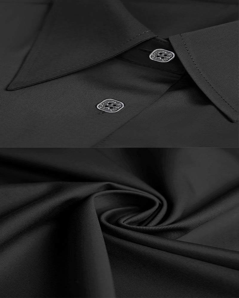 Luxurious Black Satin Button-Up Shirt with Tailored Cuffs Suitpure