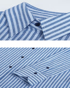 Holiday Nautical Style Loose Cotton Linen Striped Shirts Suitpure