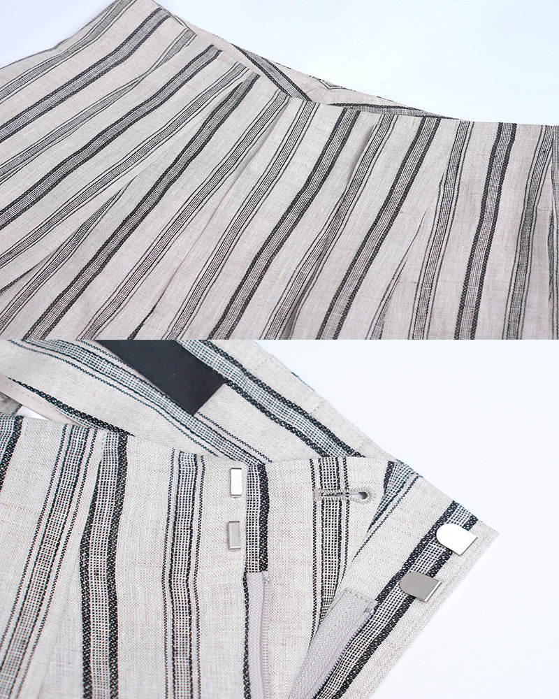 Women Linen High Waist Striped Linen Wide Leg Palazzo Pants Suitpure