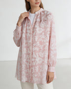 Pink Floral Stand Collar Blouse Suitpure